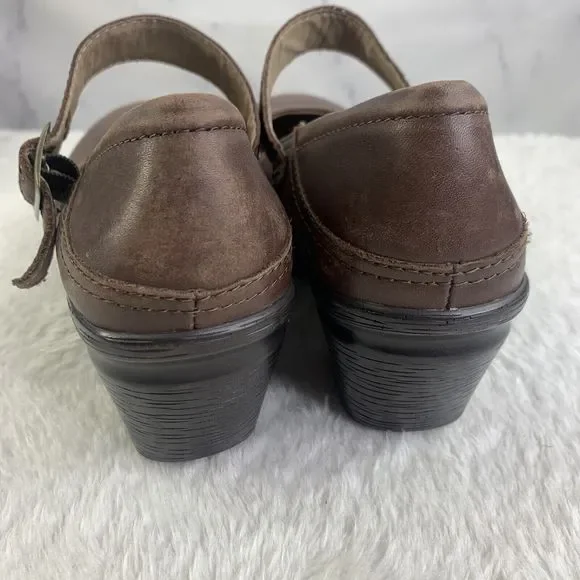Sanita Womens Nyla Brown Leather Round Toe Wedge Heel Buckle Mary Jane Shoes 38 - Picture 5 of 16